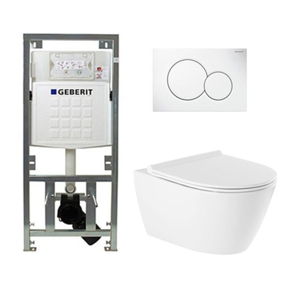 QeramiQ Salina Toiletset - rimless - diepspoel - softclose - quickrelease zitting - Geberit Sigma01 bedieningsplaat glans wit - wit