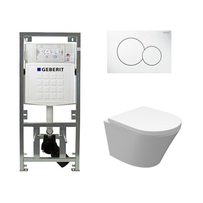 Wiesbaden Vesta Pack WC sans bride 47cm avec réservoir encastrable, cuvette Compact à fond creux et abattant frein de chute déclipsable avec plaque de commande Sigma01 blanc