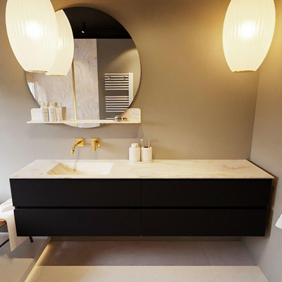 Mondiaz VICA-DLUX ensemble de meuble de salle de bain - 200cm - meuble sous-vasque urban - 4 tiroirs - lavabo encastré cloud gauche - sans trous de robinet - version haute de 60cm - ostra