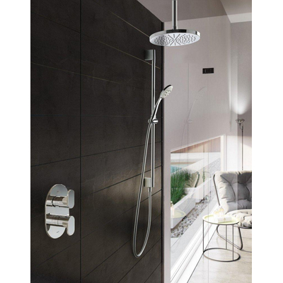 Hotbath Get Together complete thermostatische douche inbouwset Friendo met 2 weg stop omstel chroom 3 standen handdouche met plafondbuis 30cm diameter douchekop 25cm inclusief glijstang