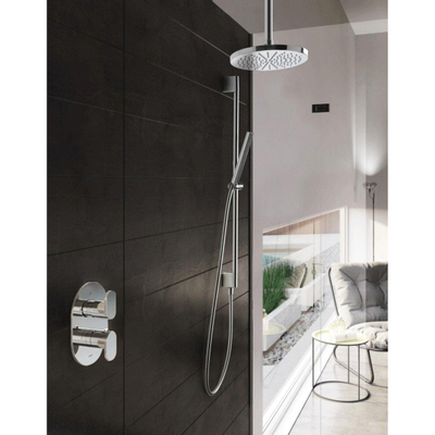 Hotbath Get Together complete thermostatische douche inbouwset Friendo met 2 weg stop omstel chroom staafmodel handdouche met plafondbuis 30cm diameter douchekop 25cm inclusief glijstang