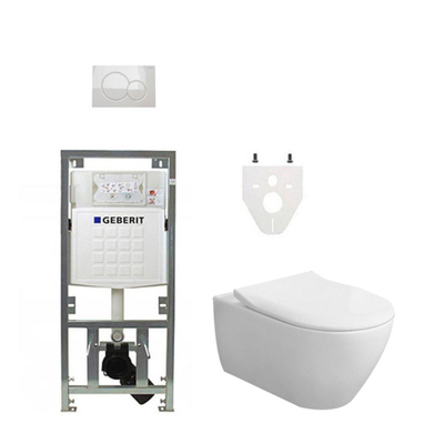 Villeroy en Boch Subway 2.0 DirectFlush CeramicPlus toiletset slimseat zitting met Geberit reservoir en bedieningsplaat wit