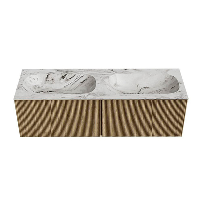 Mondiaz KURVE-DLUX Badkamermeubelset - 140x46x40cm - 2 lade - wastafel solid surface - dubbel - 2 kraangaten - Dusk