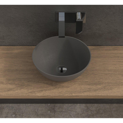 Ideavit Solidthin opbouw wastafel 39x39x14.5cm rond 0 kraangaten 1 wasbak Solid surface donkergrijs