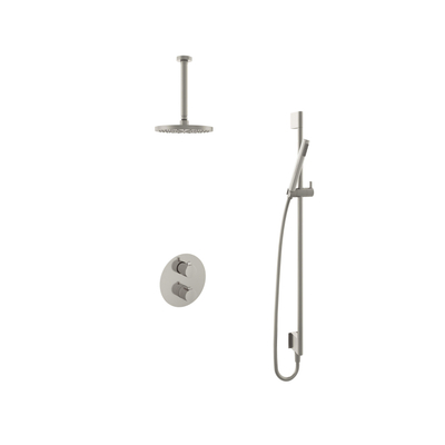 Hotbath Buddy IBS - Regendoucheset - 30cm plafondarm - 20cm ronde hoofddouche - staafhanddouche - glijstang - 2-weg-omstel - geborsteld nikkel (RVS)