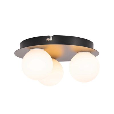 QAZQA Cederic badkamer plafondlamp - 23x23x10.3cm - 3 lichts - rond - mat zwart