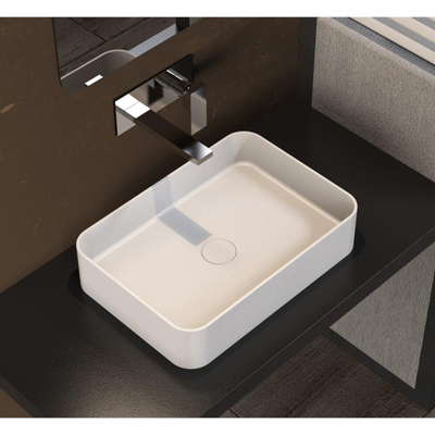 Ideavit Solidthin Lavabo à poser 50x35x12.5cm rectangulaire sans trou pour robinetterie 1 vasque Solid surface blanc