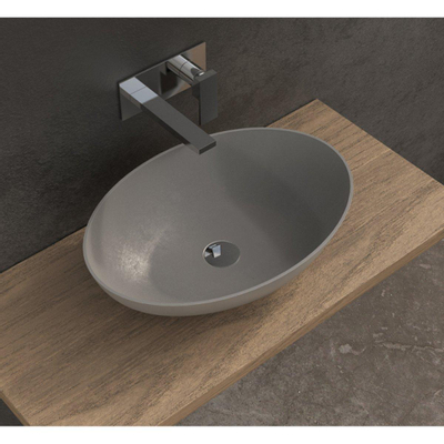 Ideavit Solidthin lavabo à poser 60x40x14.5cm ovale 0 trous de robinet 1 cuve Solid surface gris clair