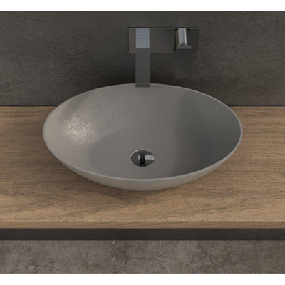 Ideavit Solidthin lavabo à poser 60x40x14.5cm ovale 0 trous de robinet 1 cuve Solid surface gris clair