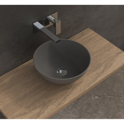 Ideavit Solidthin opbouw wastafel 39x39x14.5cm rond 0 kraangaten 1 wasbak Solid surface donkergrijs