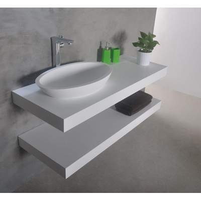 Ideavit Solidplus Wastafelblad 90x46x8cm rechthoek 0 kraangaten Solid surface wit OUTLET