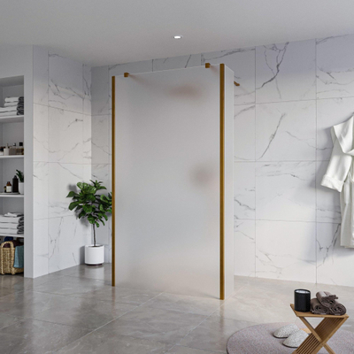 FugaFlow Eccelente Vetro Douche à l'italienne - 110x200cm - verre satiné - anticalcaire - verre de sécurité 8mm - 2 parois latérales 30cm - avec bras muraux et profilés d'angle - Cuivre brossé