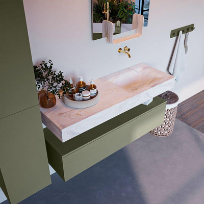 MONDIAZ ALAN - DLUX Ensemble meuble de salle de bains - 130cm - meuble bas - Army - 1 tiroir - lavabo suspendu - vasque à droite - 0 trous de robinet - Ostra