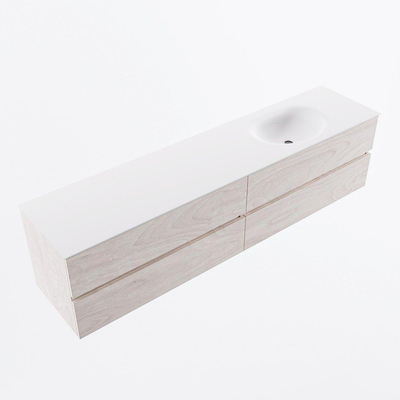 Mondiaz VICA ensemble de meuble de salle de bain - 200cm - meuble sous vasque en aggloméré - 4 tiroirs - lavabo moon droite - sans trous de robinet - version haute de 60cm - talc