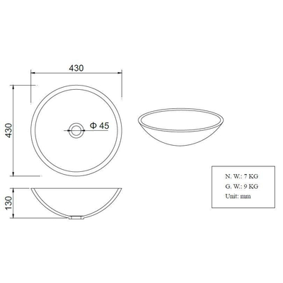 Wiesbaden Valerie Waskom rond - 43x13cm - solid surface - mat wit