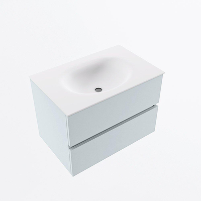 Mondiaz VICA ensemble de meuble de salle de bain - 70cm - meuble sous-vasque argile - 2 tiroirs - lavabo lune milieu - sans trous de robinet - version haute 60cm - talc