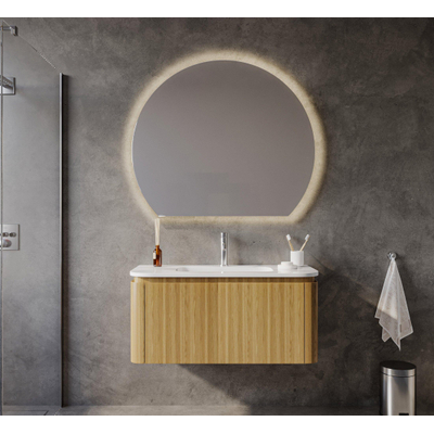 Saniclass Terra Badkamermeubelset - 100cm - 2 lades - afgeronde hoeken - 1 wastafel - 1 kraangat - sandwood (licht eiken)