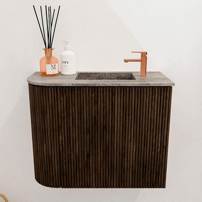 Mondiaz JOYA-DLUX 51.6cm toiletmeubel - ronding links kleur Walnut - Wastafel FAYE positie Rechts 1 kraangat kleur Oza.