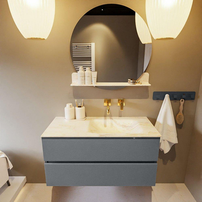 Mondiaz VICA-DLUX ensemble de meuble de salle de bain - 100cm - meuble sous-vasque plata - 2 tiroirs - lavabo encastrée cloud droite - sans trous de robinet - version haute de 60cm - ostra