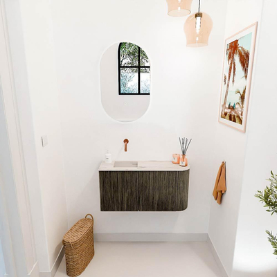 Mondiaz JOYA-DLUX 81.6cm toiletmeubel - ronding rechts kleur Shadow - Wastafel FAYE positie Links Zonder kraangat kleur Nata.