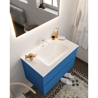 ENSEMBLE DE MEUBLE MONDIAZ VICA - 80cm - 2 tiroirs - lavabo Cloud central - 1 trou de robinet - solid surface jeans