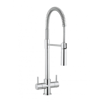 Crosswater Cook Robinet de cuisine - avec 2 boutons - flexible ressort - bec douchette avec maniement - chrome