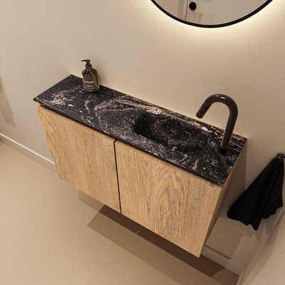 MONDIAZ TURE-DLUX Meuble de toilettes 80 cm Chêne lavé. Lavabo EDEN Lava position droite. Avec 1 trou de robinet.