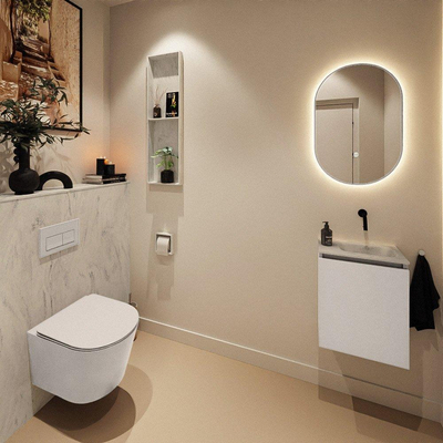 MONDIAZ TURE-DLUX Meuble WC 40 cm Linen. Lavabo EDEN Opalo position droite. Sans trou de robinet.