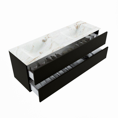 MONDIAZ VICA-DLUX Ensemble meuble de salle de bains - 150cm - meuble bas Urban - 2 tiroirs - lavabo encastré Cloud double - sans trous de robinet - version haute 60cm - Frappe