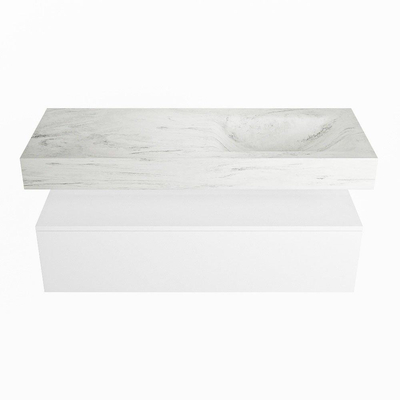 Mondiaz ALAN-DLUX Ensemble de meuble - 120cm - meuble Talc mat - 1 tiroir - Lavabo Cloud Opalo suspendu - vasque Droite - 1 trou de robinet