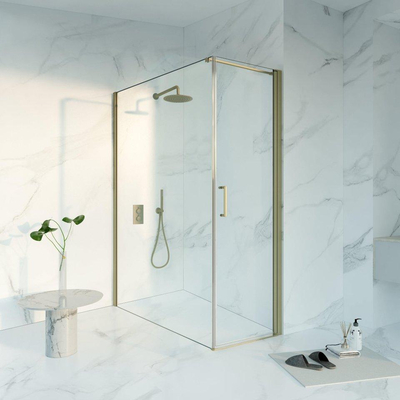 FugaFlow Eccelente Vetro Cabine de douche - 60x160x200 - Profil en verre de sécurité - anti-calcaire - Laiton brossé PVD (Or)