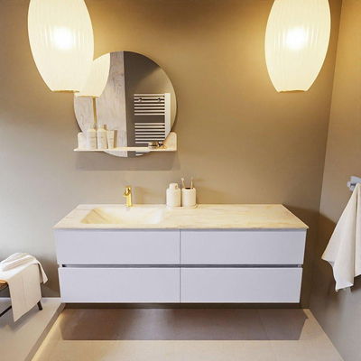 Mondiaz VICA-DLUX ensemble de meuble de salle de bain - 150cm - meuble sous-vasque cale - 4 tiroirs - lavabo encastré cloud gauche - 1 trou de robinet - version haute de 60cm - ostra