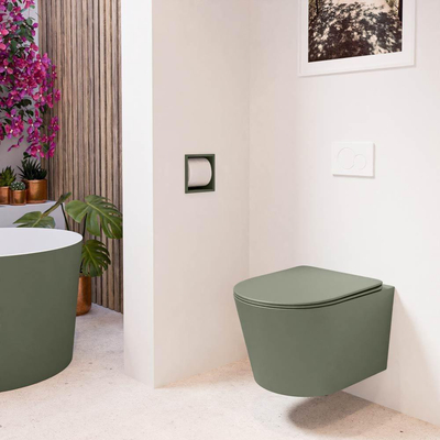 Mondiaz LAVIE hangtoilet – spoelrandloos – 36 x 53 cm – met softclose zitting – Army (groen)