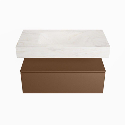 Mondiaz ALAN-DLUX Ensemble de meuble - 90cm - meuble Rust mat - 1 tiroir - Lavabo Cloud Ostra suspendu - vasque Centre - 0 trous de robinet