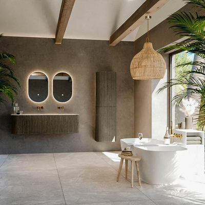 Mondiaz KURVE-DLUX Ensemble de meuble salle de bain - 145x46x40cm - 1 tiroir - 1 porte - lavabo en solid surface - droite - sans trou de robinet - Shadow