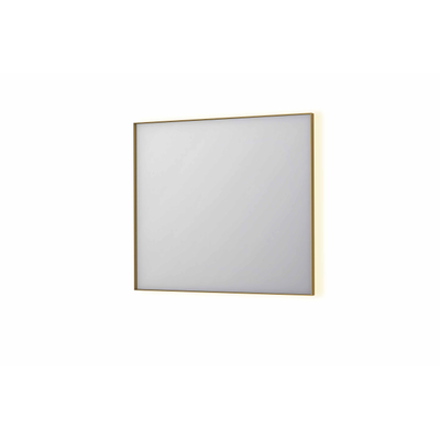 INK SP32 spiegel - 90x4x80cm rechthoek in stalen kader incl indir LED - verwarming - color changing - dimbaar en schakelaar - geborsteld mat goud