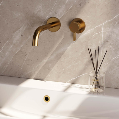 BRAUER Gold Edition Wastafelmengkraan inbouw - gebogen uitloop links - hendel middel dik - inclusief inbouwdeel - model E 1 - PVD - geborsteld goud