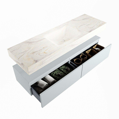 Mondiaz ALAN-DLUX Ensemble de meuble - 150cm - meuble Clay mat - 2 tiroirs - Lavabo Cloud Ostra suspendu - vasque Centre - 1 trou de robinet