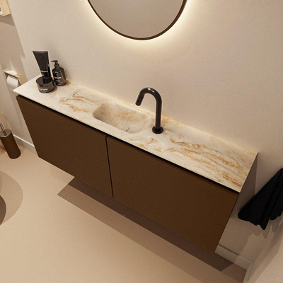 MONDIAZ TURE-DLUX Meuble toilette - 120cm - Rust - EDEN - vasque Frappe - position centrale - 1 trou de robinet