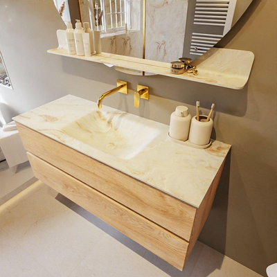 MONDIAZ VICA-DLUX Badkamermeubelset - 120cm - onderkast washed oak - 2 lades - inbouw wastafel cloud midden - zonder kraangaten - 60cm hoge versie - frape