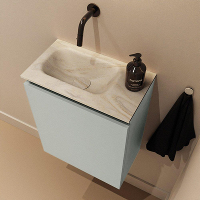 MONDIAZ TURE-DLUX Meuble toilette - 40cm - Greey - EDEN - vasque Ostra - position gauche - sans trou de robinet