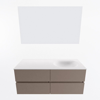 Mondiaz VICA ensemble de meuble de salle de bain - 120cm - meuble sous-vasque fumée - 4 tiroirs - lavabo lune droite - 1 trou de robinet - couleur talc - miroir LED - version XL 60cm haut