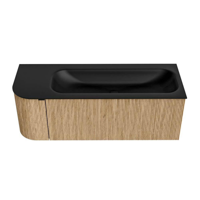 MONDIAZ KURVE Meuble de salle de bains 125 cm avec module 25 L couleur Chêne avec 1 tiroir et 1 porte. Lavabo BIG MEDIUM à droite 1 trou de robinet Urban.