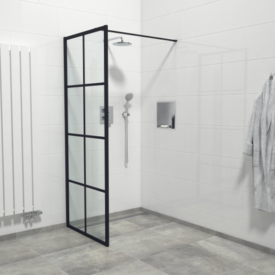 Saniclass Bellini Inloopdouche - 100x200cm - windows frame buitenzijde - anti kalk - mat zwart SHOWROOMMODEL