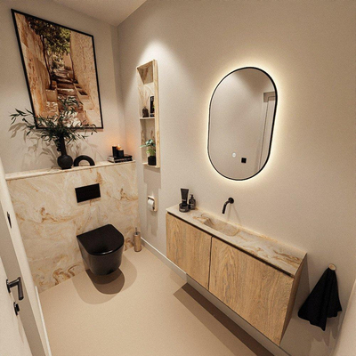 MONDIAZ TURE-DLUX 100cm toiletmeubel Washed Oak. EDEN wastafel Frappe positie midden. Zonder kraangat.