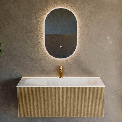 Mondiaz KURVE Badkamermeubelset - 110x46x40cm - 1 lade - wastafel solid surface - midden - 1 kraangat - Dusk