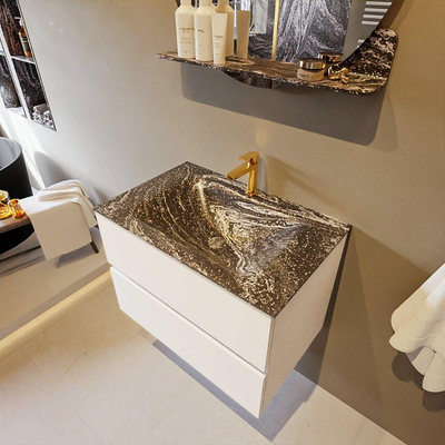 Mondiaz VICA-DLUX Ensemble de meuble de salle de bain - 70cm - meuble sous lavabo talc - 2 tiroirs - lavabo encastré cloud milieu - 1 trou de robinet - version haute de 60cm - lave