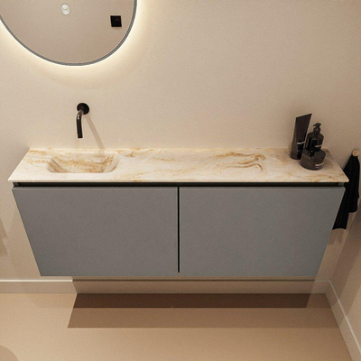 MONDIAZ TURE-DLUX Meuble WC 120 cm Smoke. EDEN lavabo Frappe position gauche. Sans trou de robinet.