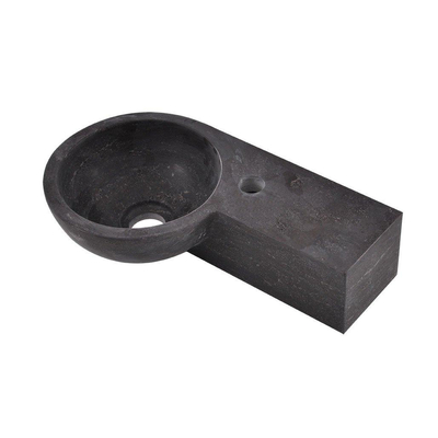 Wiesbaden B-stone fonteinset – rond – 40x23x10 cm – hardsteen zwart – kraangat rechts – mat zwarte kraan