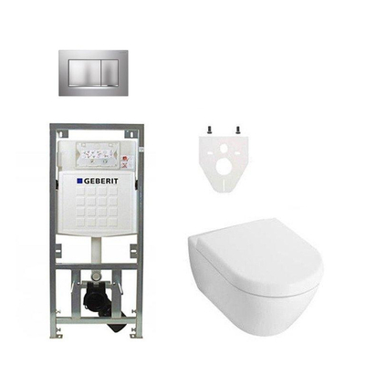 Villeroy en Boch Subway 2.0 DirectFlush toiletset softclose met Geberit reservoir en bedieningsplaat mat chroom sigma30 wit